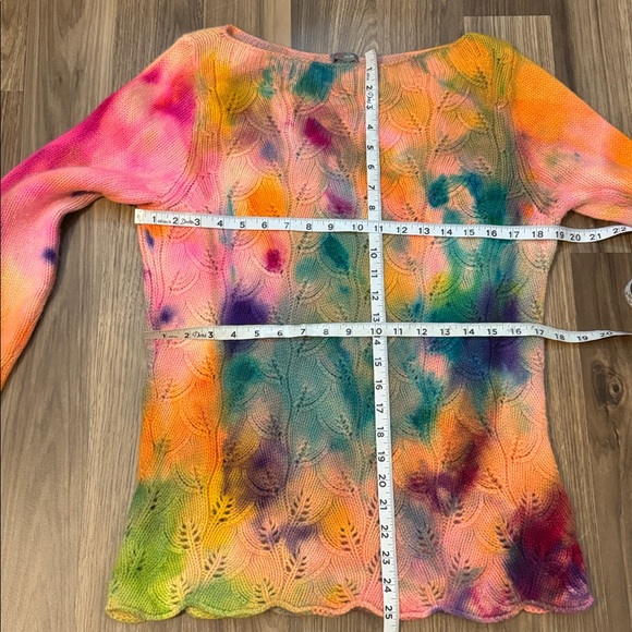 Ann Taylor Angora Tie Dye Soft Vibrant Leaf Open Knit Long Sleeve Sweater L - Picture 9 of 13
